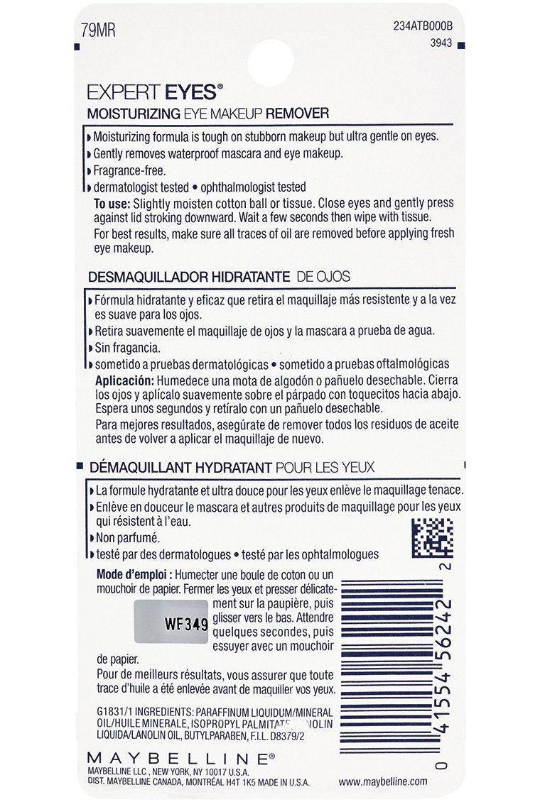 Maybelline New York Expert Eyes Moisturizing Eye Makeup Remover, For Waterproof Eye Makeup, 2.3 fl. oz.