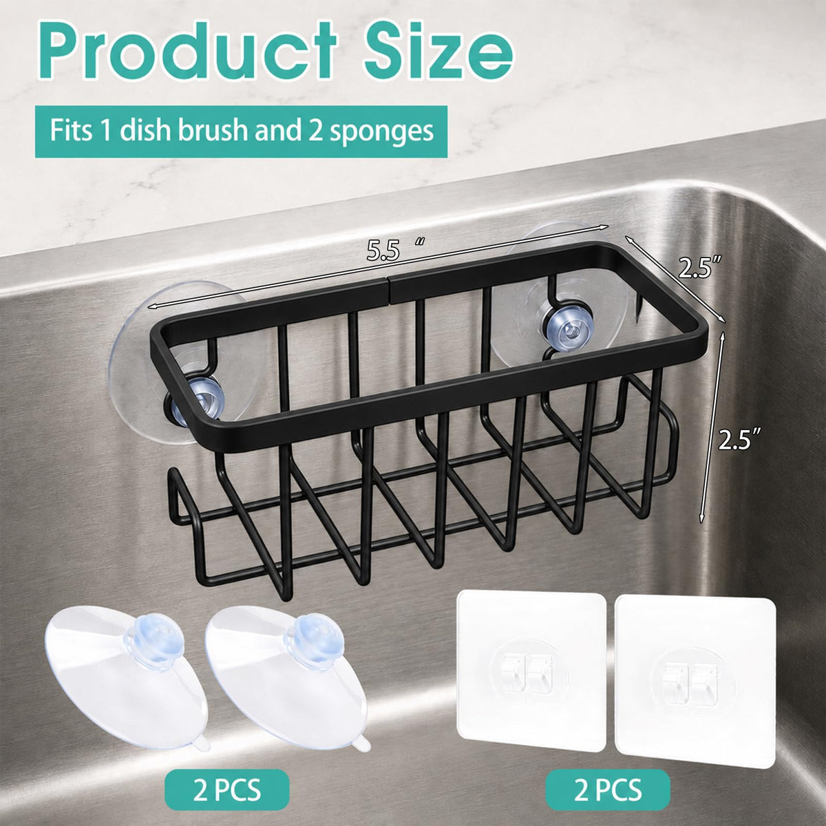 Sponge Holder for Kitchen Sink, Caddy Organizer with Suction Cup, Rustproof