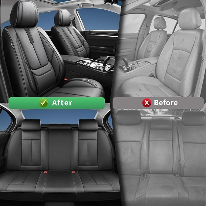 Fit Insight Car Seat Covers for Honda Insight 2010-2021 2022-Upgraded Premium Waterproof & Breathable Leather, Airbag Compatible, All-Weather Seat Cushion Protector,2 Front/Black