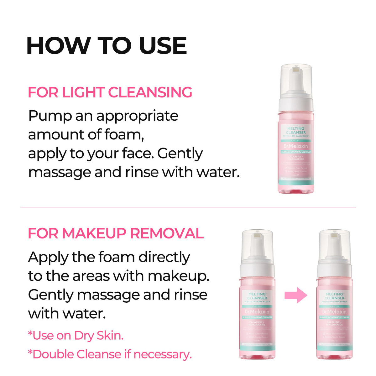 Dr.Melaxin Melting Bubble Foaming Cleanser - Micellar Makeup Remover Face Wash with Calamine and Niacinamide, No Double Cleansing Needed, Gentle Foam Cleanser for Sensitive Skin, K-Beauty