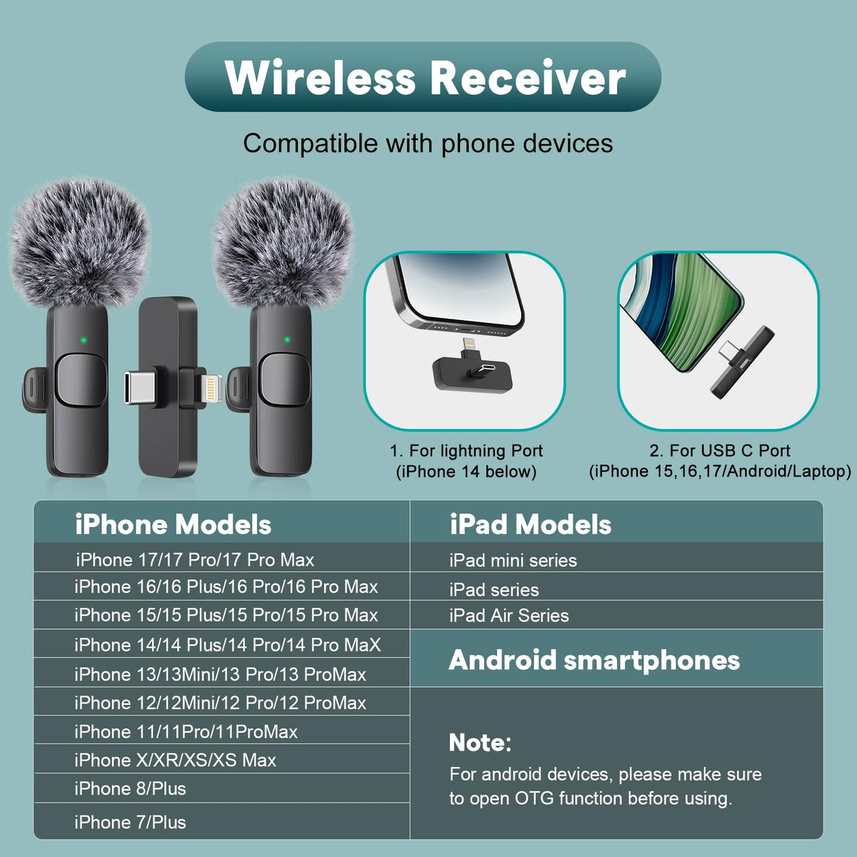 MAYBESTA Wireless Mini Microphone for iPhone, Android Phone - 2 Pack Lavalier Lapel Mic for Audio Video Recording - Clip on Content Creator Microphones for YouTube Tiktok Podcast Vlogging