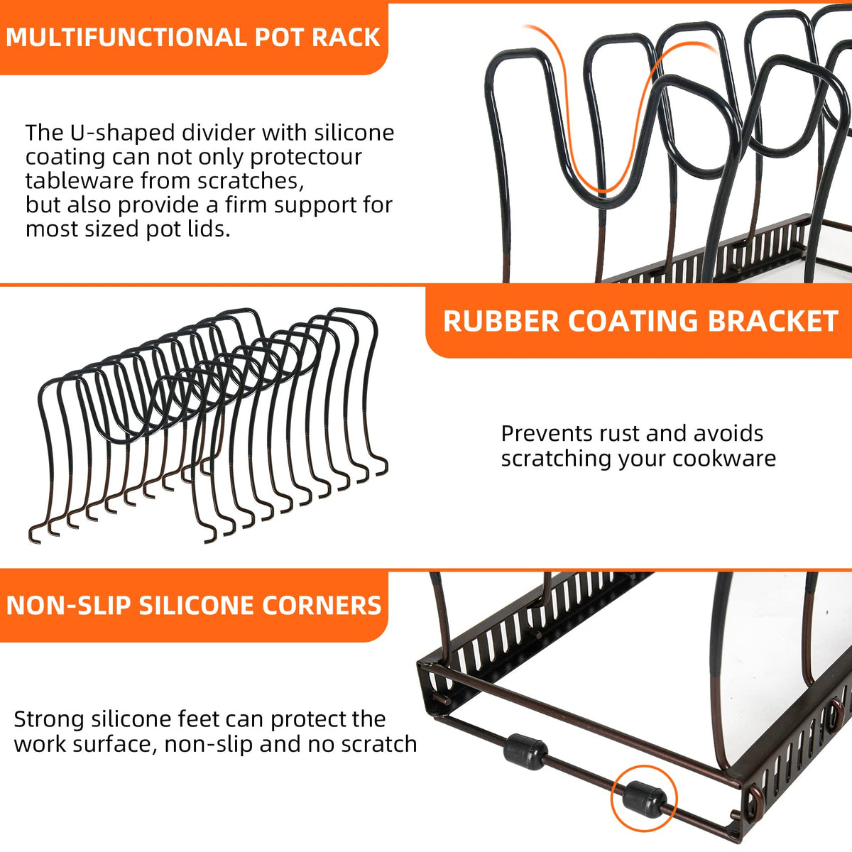 ROOHUA Pot and Pan Lid Organizer Rack for Under Cabinet, 12"-23" Expandable
