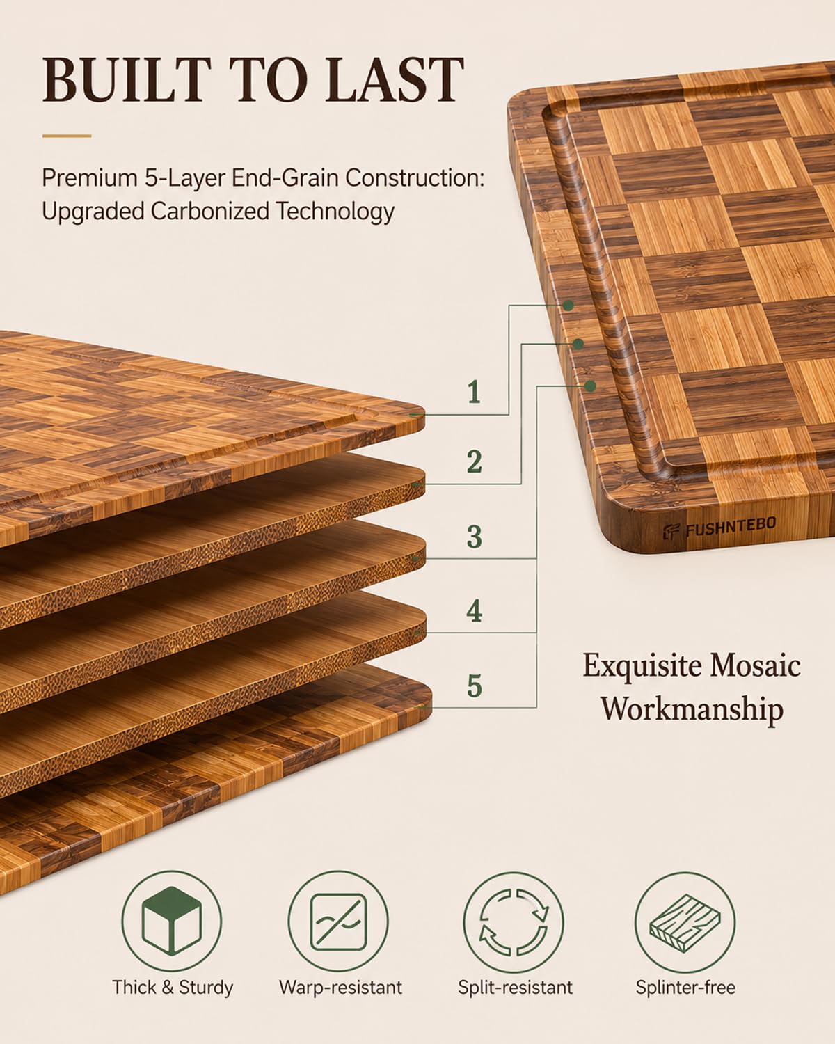 Checkered Cutting Board,18" x 12" X-Large Bamboo Cutting Board for Kitchen