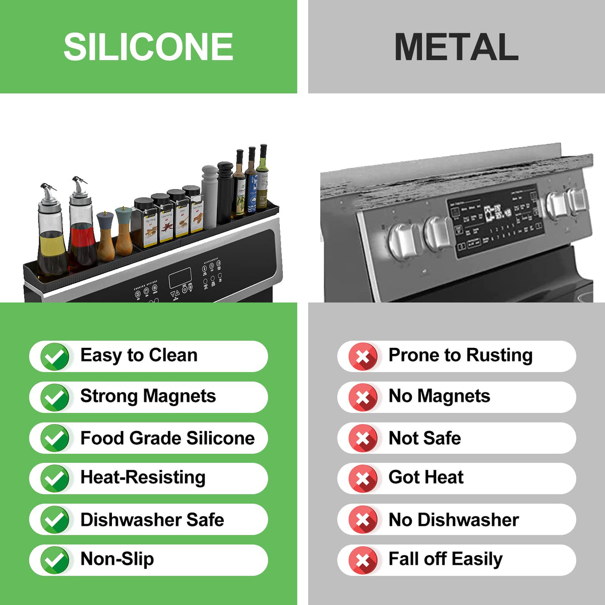 Stove Top Shelf 30 Inch - Silicone Material Magnetic Shelf for Stove -Black