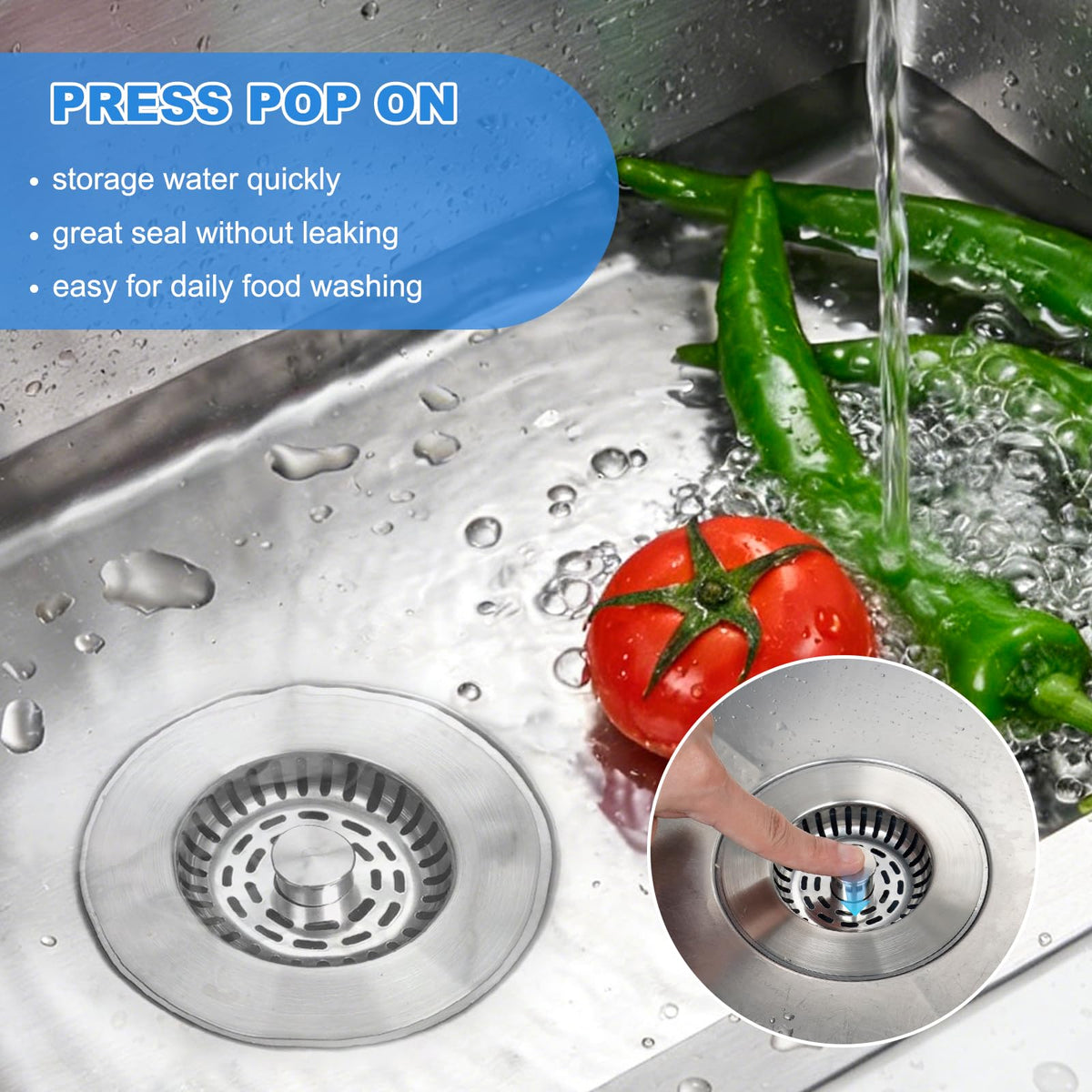 Universal Kitchen Sink Drain Stopper 3 in 1 Stainless Steel Sink Strainer