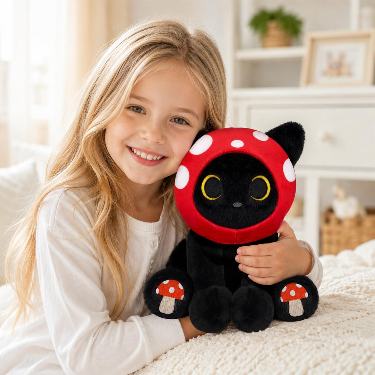 JEROKUMI Cat Mushroom Plush - 8" Black Cat Stuffed Animal