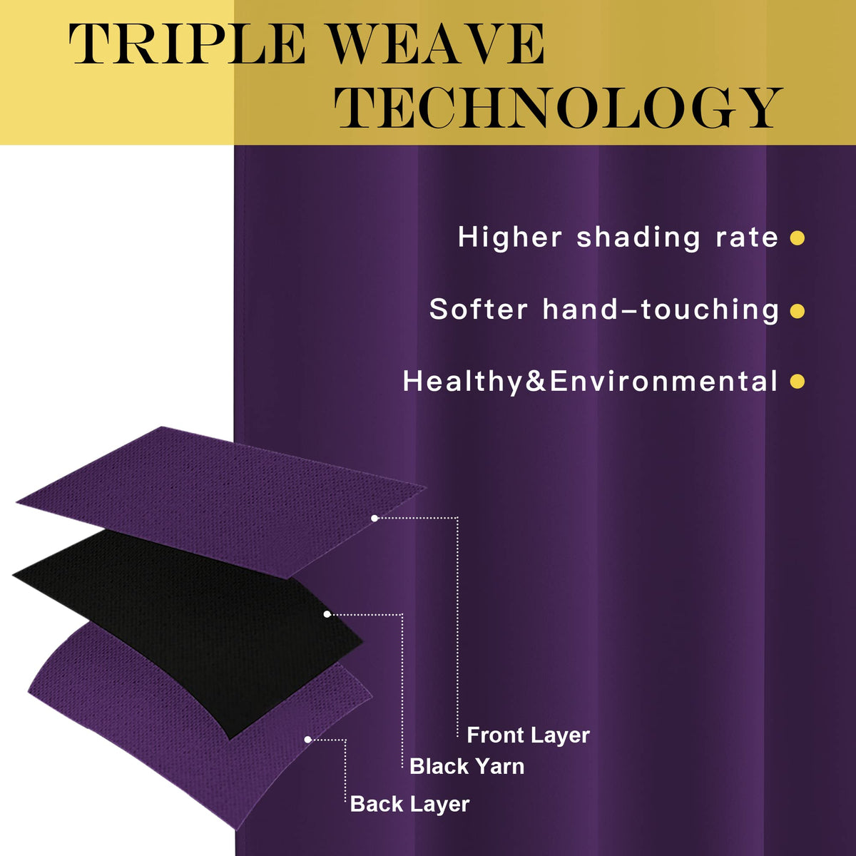 NICETOWN Blackout Curtain 95 inches Long - Silver Rings Thermal Insulated Wide Sliding Glass Door Privacy Blinds for Hall/Villa (Royal Purple, 100 inches Wide)