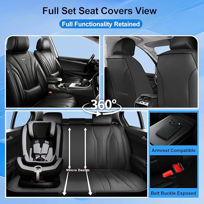 Fit CRV Car Seat Covers (Front Pair) for Select Honda CR-V 2011-2026 - Premium Full Coverage Leather, Airbag Compatible, Waterproof & All Weather Breathable Seat Cushion Protector, Black