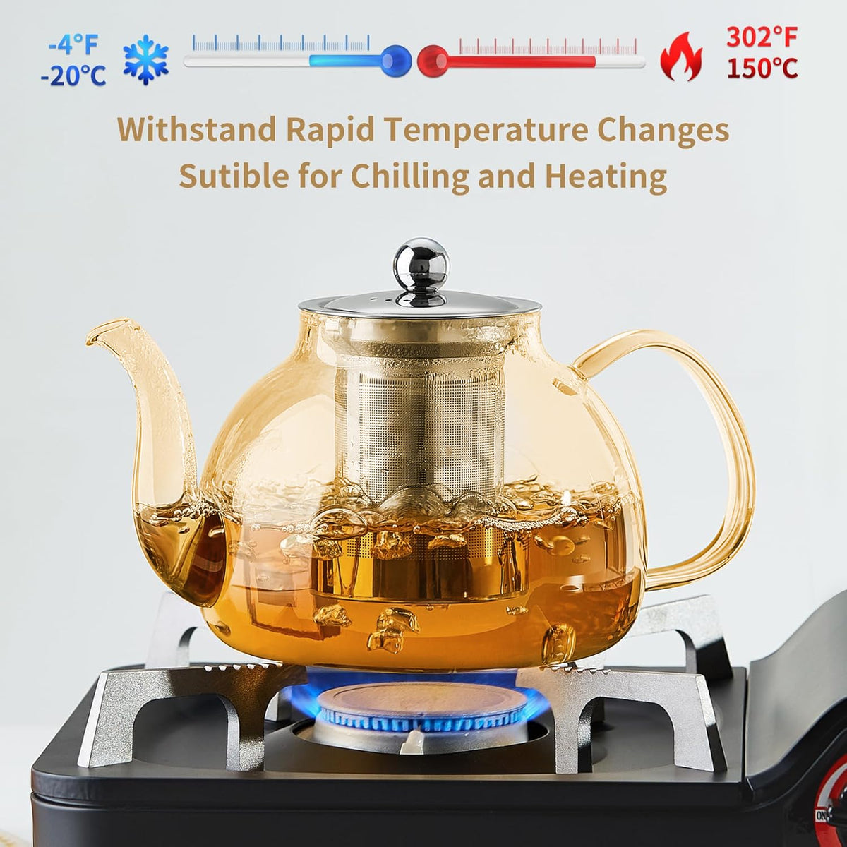 DOPUDO Glass Teapot with Infuser, 40 oz Borosilicate Tea Kettle