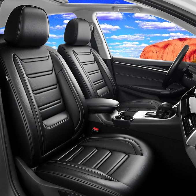Fit Accord Car Seat Covers (Front Pair) for Select Honda Accord 2012-2026 - Premium Full Coverage Leather, Airbag Compatible, Waterproof & All Weather Seat Cushion Protector, Black