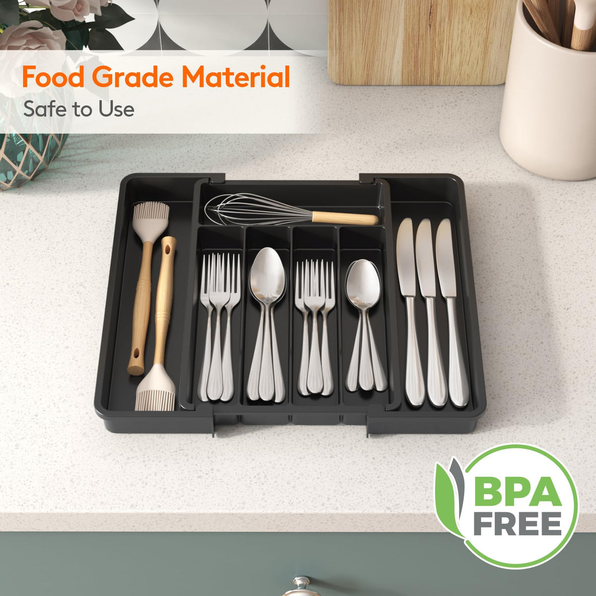 Lifewit Expandable Silverware Drawer Organizer, Kitchen Utensil Tray