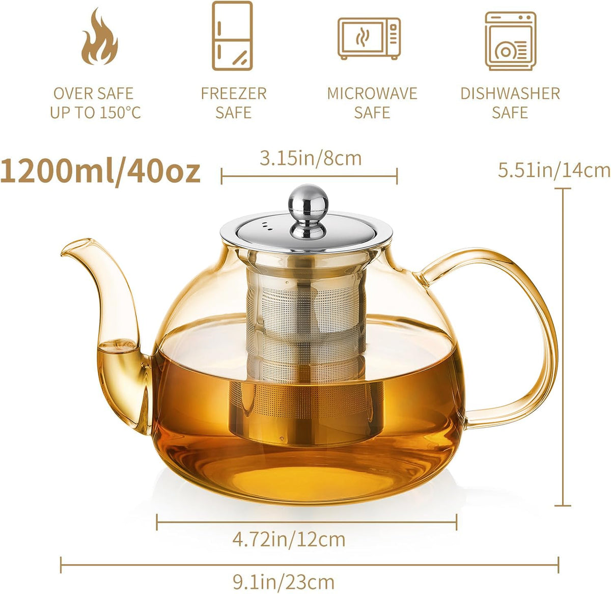 DOPUDO Glass Teapot with Infuser, 40 oz Borosilicate Tea Kettle