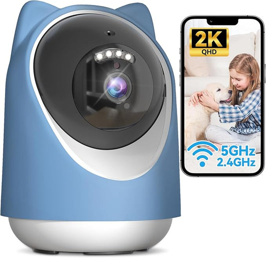 Security Camera Indoor,Wi-Fi &Two-Way Audio,Indoor Camera for Home,Baby/Dog/Cat/Pet Camera with Phone app,Night Vision,Motion Tracking, Compatible with Alexa (Blue)