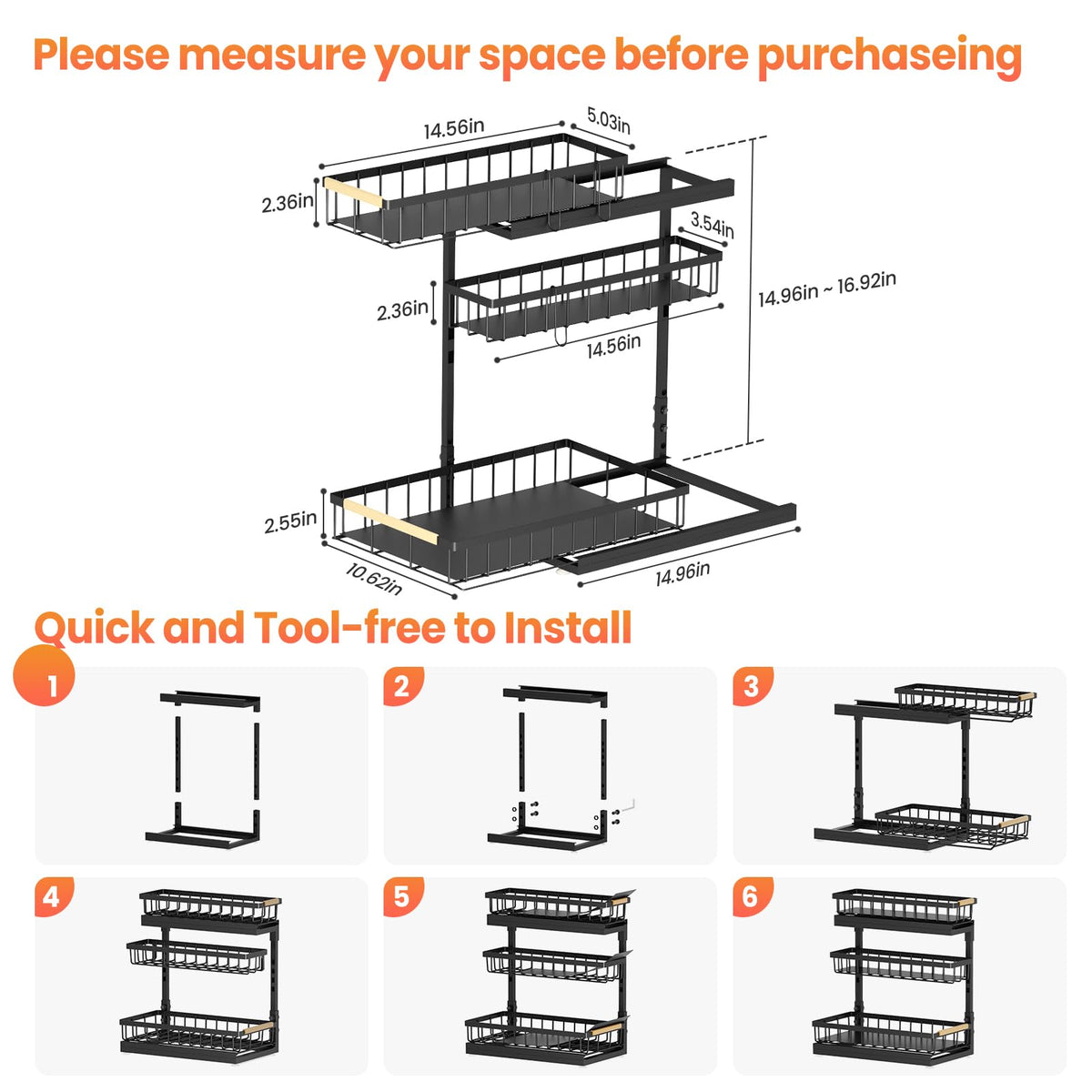 Under Sink Organizer and Storage for Bathroom and Kitchen - 2 Pack 3 Tier