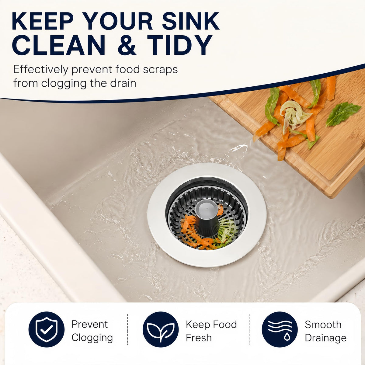 2PCS Kitchen Sink Stopper, 3-in-1 Pop Up Sinks Strainer Basket, Rust-Proof