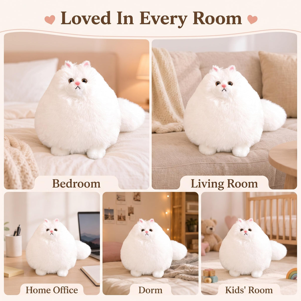 Winsterch 10-Inch White Cat Plush Toy, Soft Fluffy Stuffed Animal for Girls