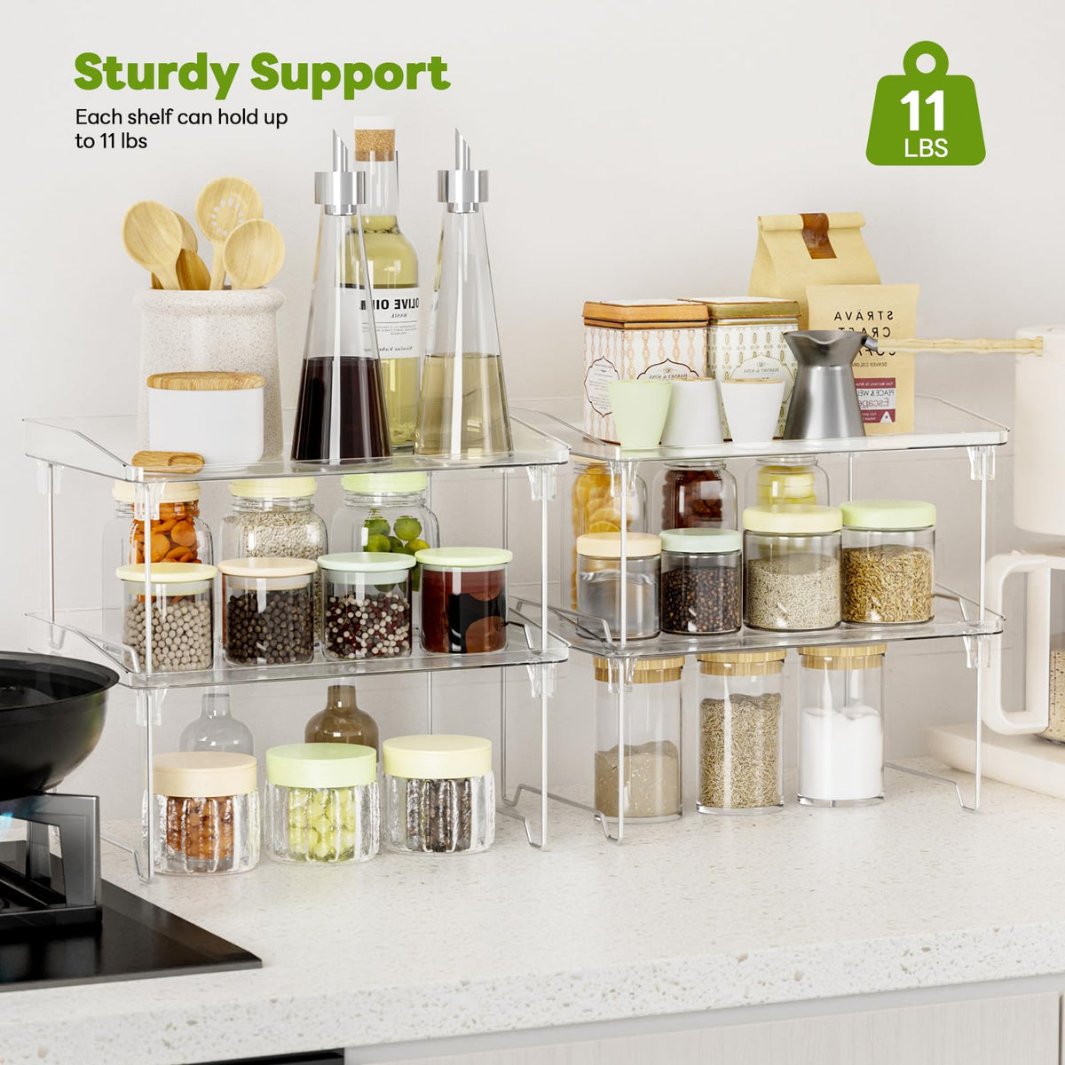 STARLATTA Acrylic Cabinet Organizer Shelf,4 Pcs Stackable Kitchen Counter Shelves,Spice Rack,Countertop Organizers,Clear Plastic Storage Organization for Makeup，Bathroom,Cupboard,Desk,Pantry