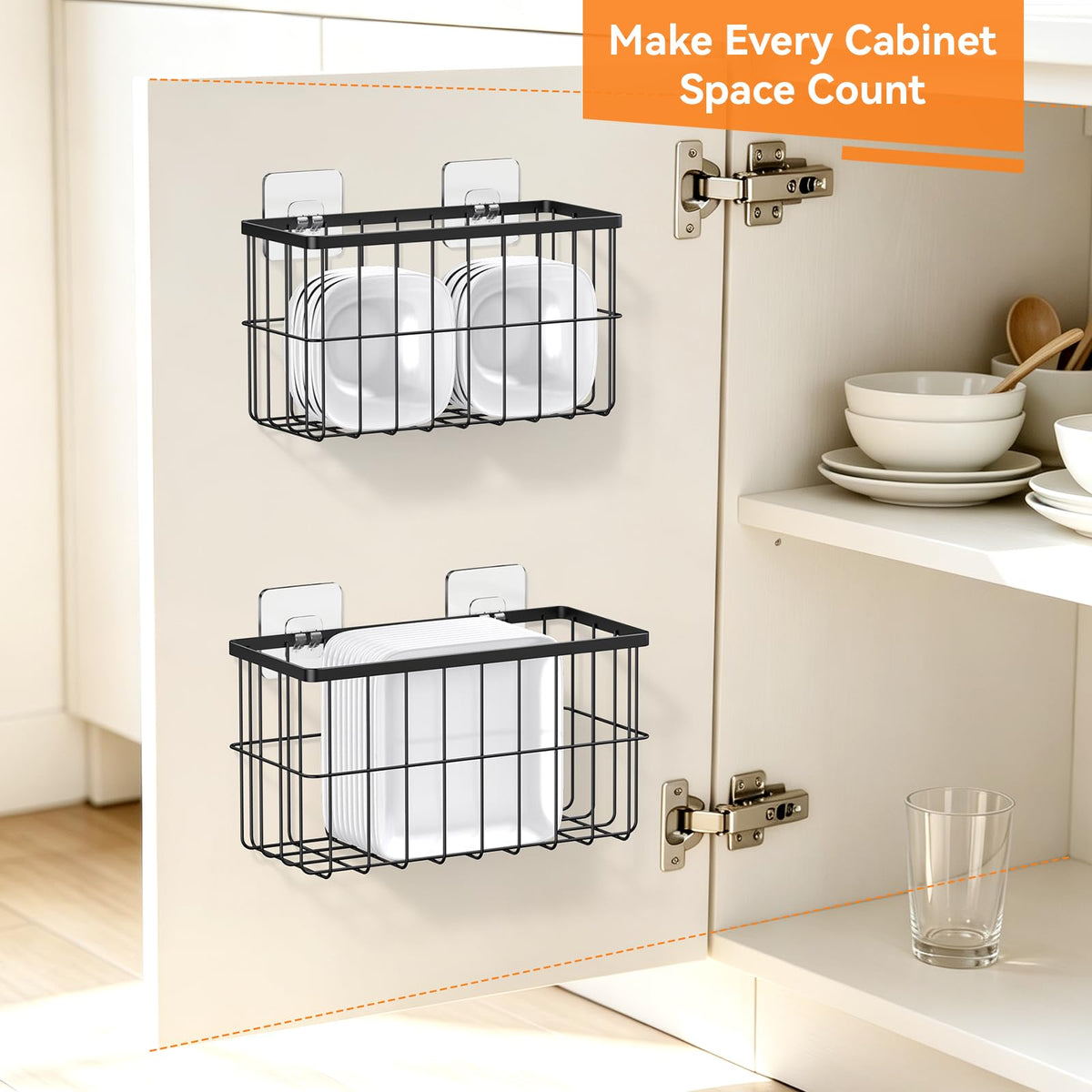 FAMNONE 2-Pack Adhesive Cabinet Door Organizer, 5.9" Inside Cabinet Storage