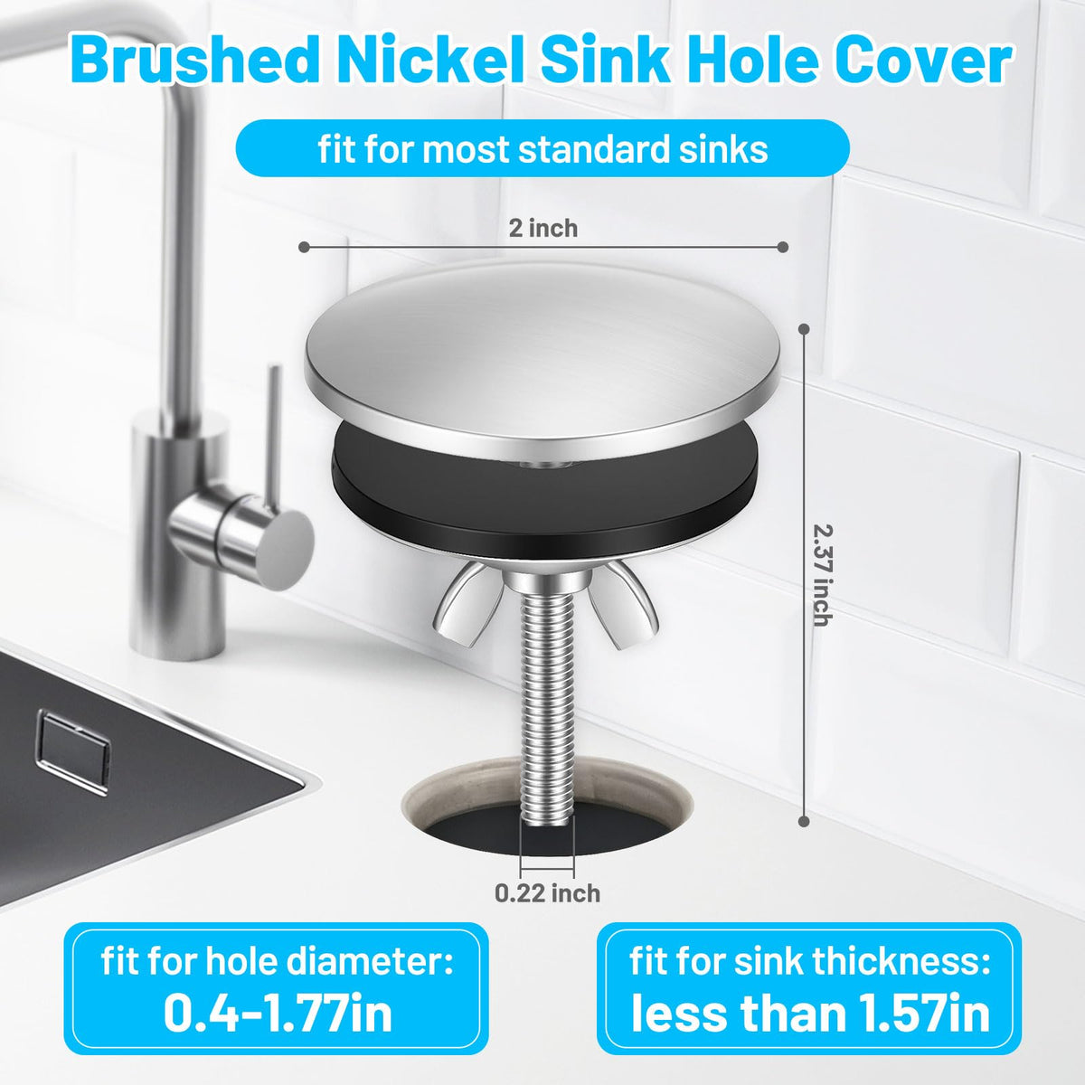 Yetoooae 2 Inch Sink Hole Cover, Faucet Hole Cover for Countertop Holes