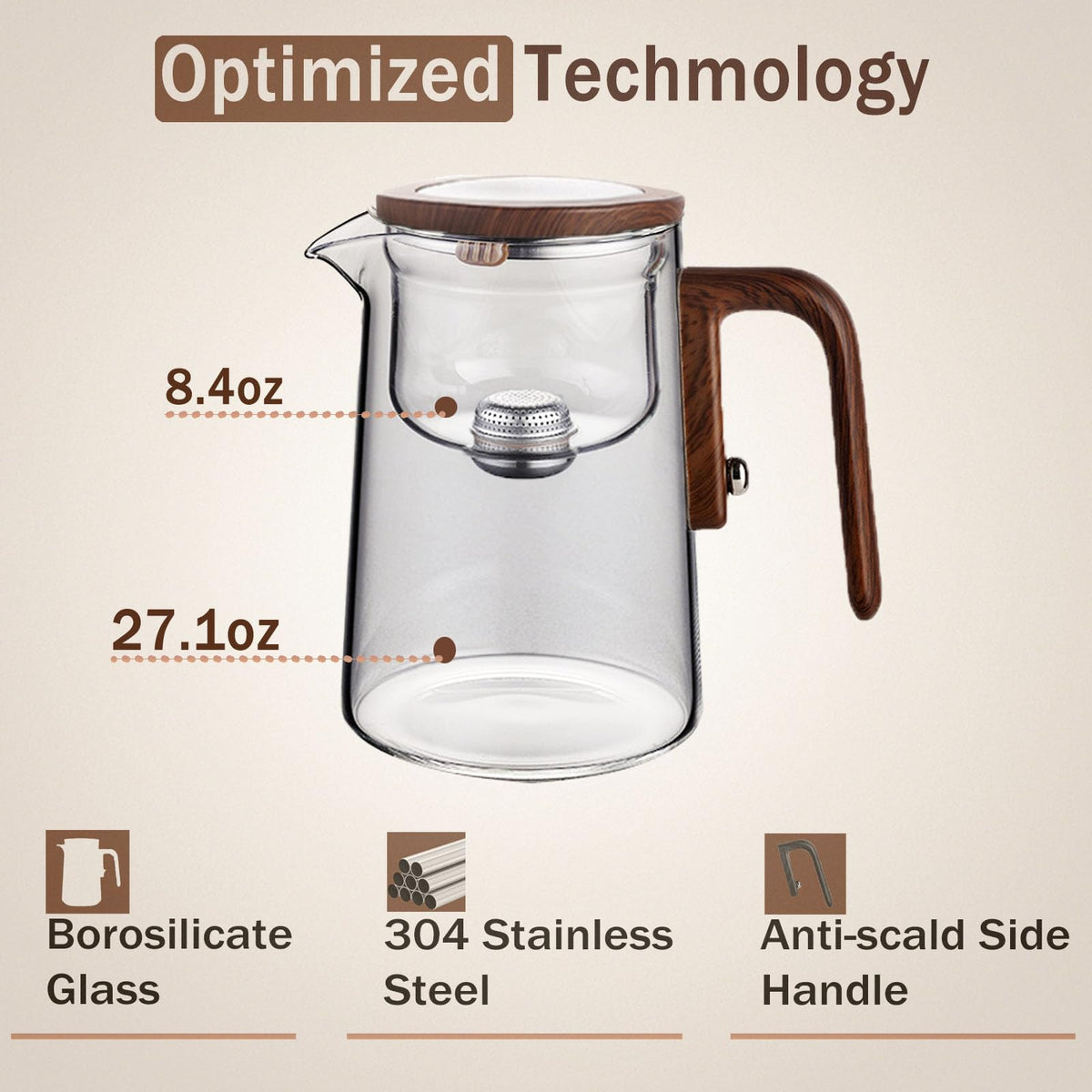 Enchanti Tea Pot Magic Teapot with Strainer Magnetic Glass Teapot