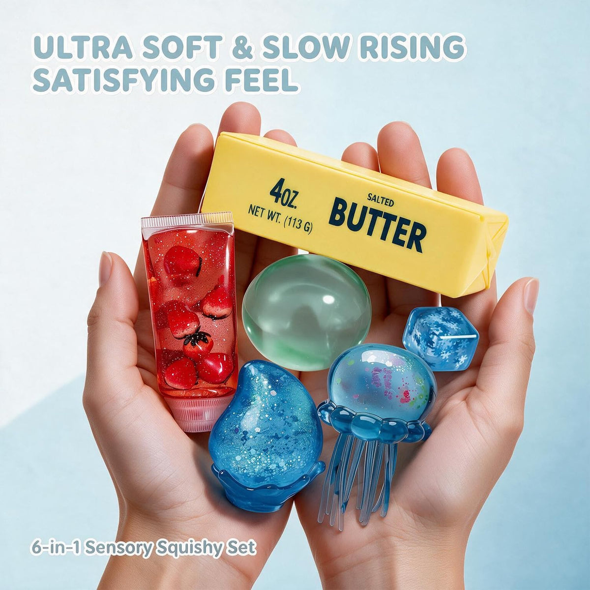 6 PCS Slow Rising Squishy Toy Set,Sensory Stress-Relief Soft Silicone Toys,Anxiety Relief,Soft and Bouncy Stress-Relief Squeeze Toys,Cute Soft Silicone Toys Set,Party Favors