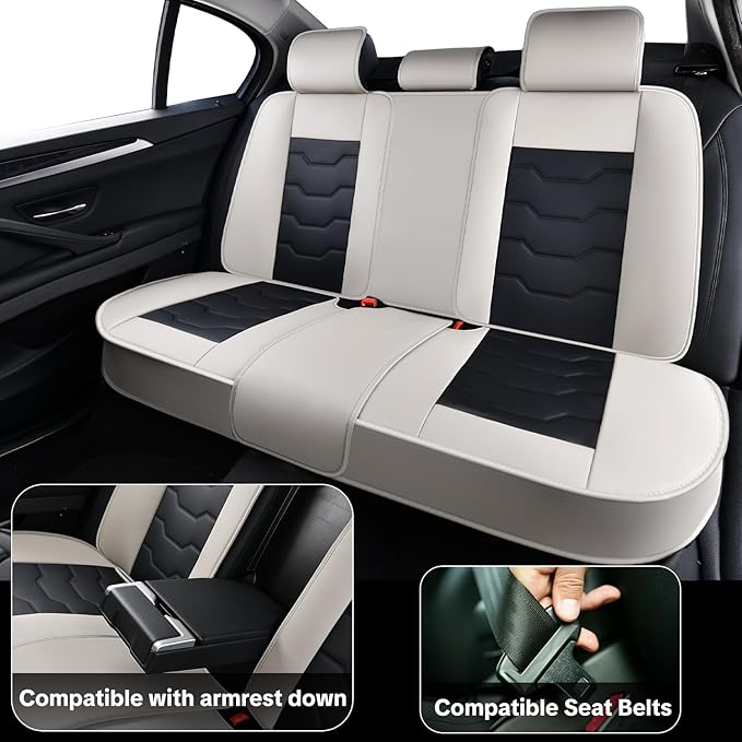 Gray Car Seat Covers Complete Set, Universal Car Seat Covers for Cars, Premium Waterproof Leather, Protect & Upgrade Car Interiors, Airbag Compatible, Easy to Install & Clean Up