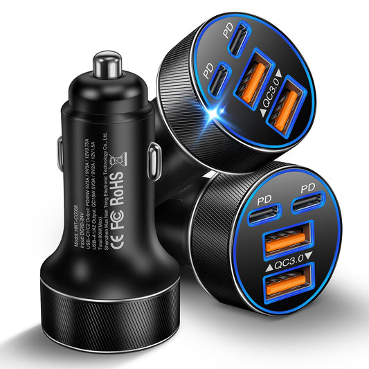 USB C Car Charger, 90W 4-Port Super Fast Charging Cigarette Lighter Plug