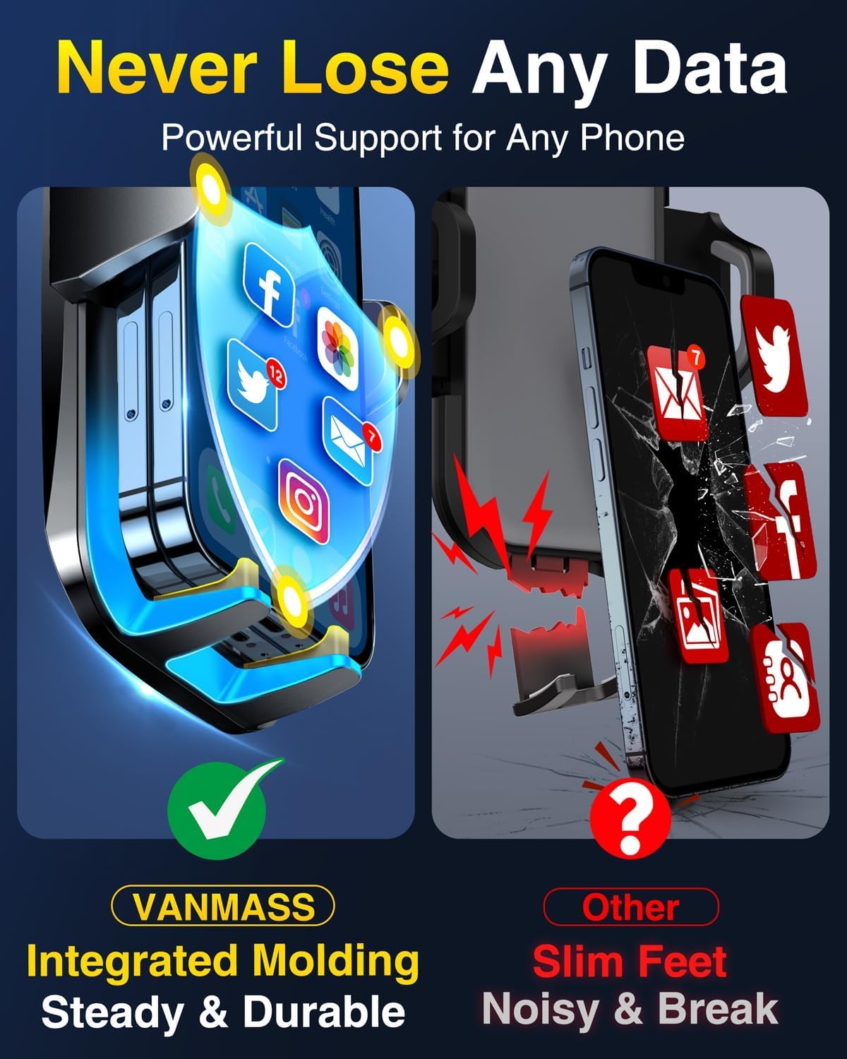 VANMASS【85+LBS Strongest Suction & Military-Grade Ultimate Car Phone Mount【Patent Safety Certs】 Cell Phone Holder for Dash Windshield Vent for iPhone 18 17 Pro Max Automobile Interior Sets, Ink Black