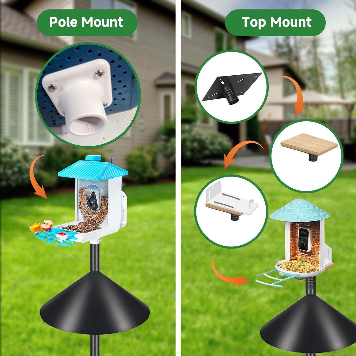 Proerr Smart Bird Feeder Pole Stand 79In,Adjustable Height Metal Bird House Pole for Outdoor Garden with Multiple Mounting Options Round Squirrel Baffle High 79in (79'' Pole&Baffle)