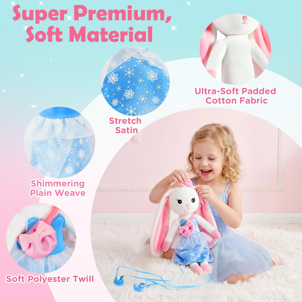 Ballerina Bunny Doll, Ballet Stuffed Animal Dress Up Toys for Girls 3-8