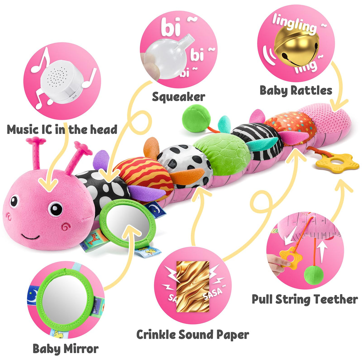 LIGHTDESIRE Baby Toys Musical Caterpillar Soft Infant Toys Stuffed Animals