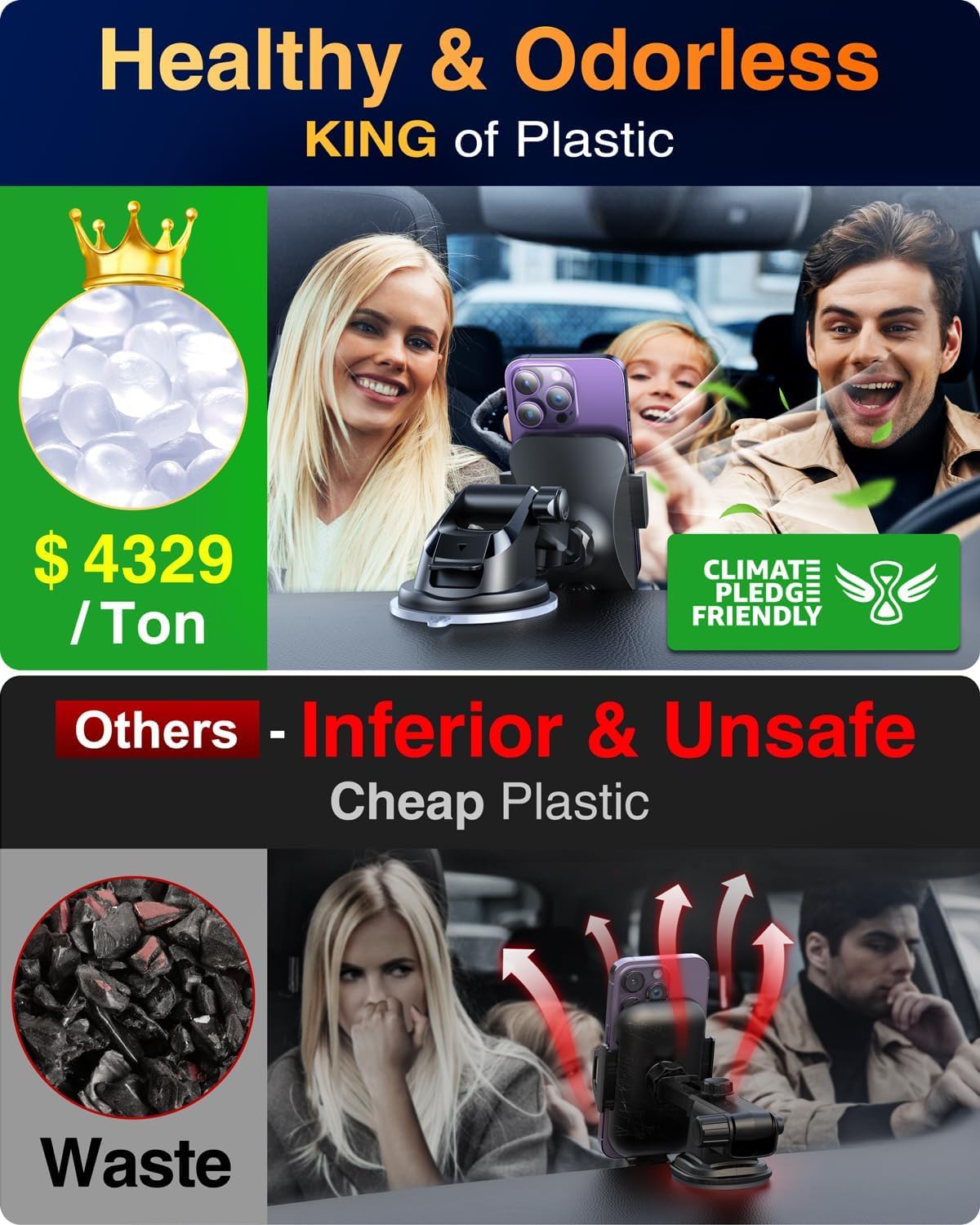 VANMASS【85+LBS Strongest Suction & Military-Grade Ultimate Car Phone Mount【Patent Safety Certs】 Cell Phone Holder for Dash Windshield Vent for iPhone 18 17 Pro Max Automobile Interior Sets, Ink Black
