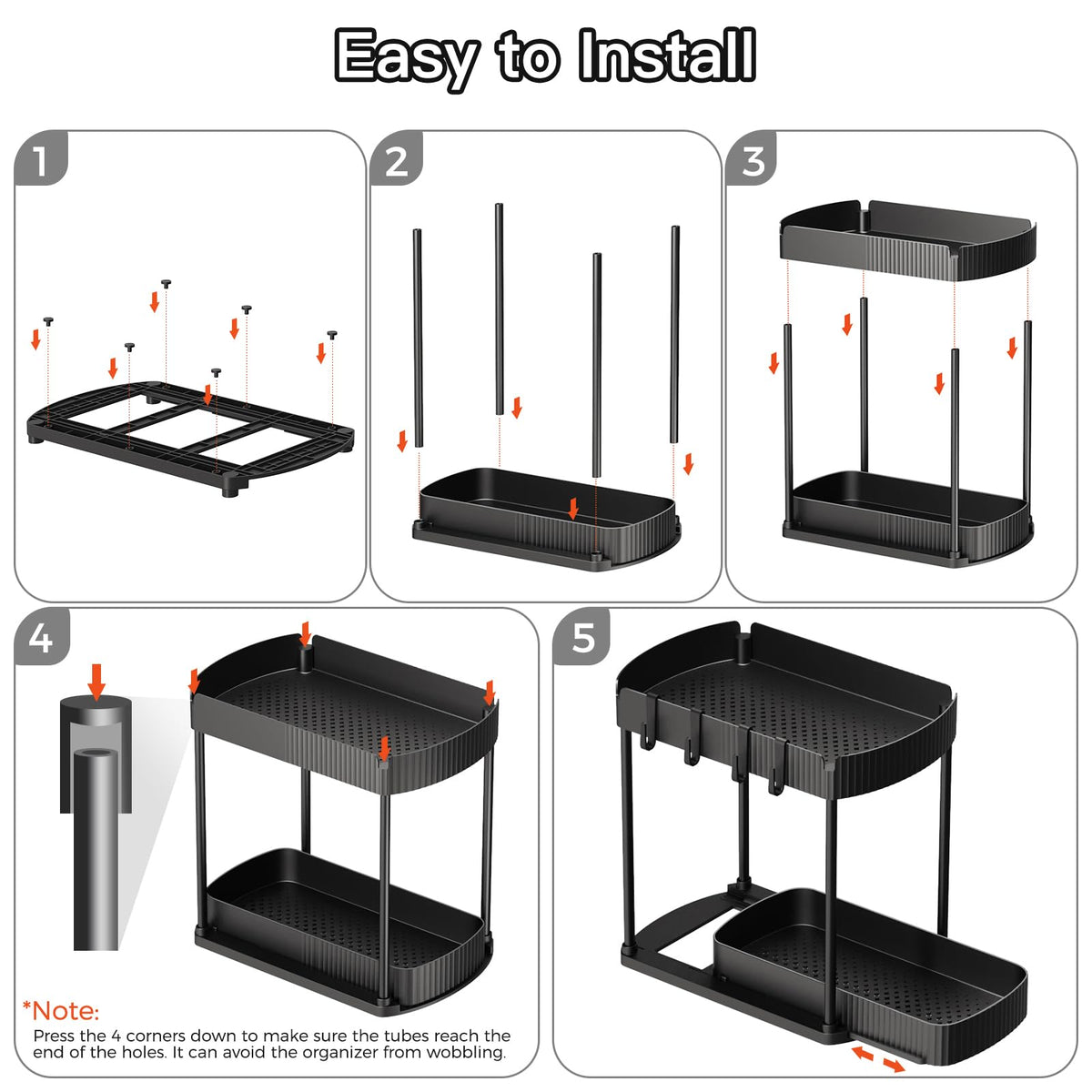 2 Packs Under Sink Pull-Out Storage Organizers, 14.8 Inches, Black