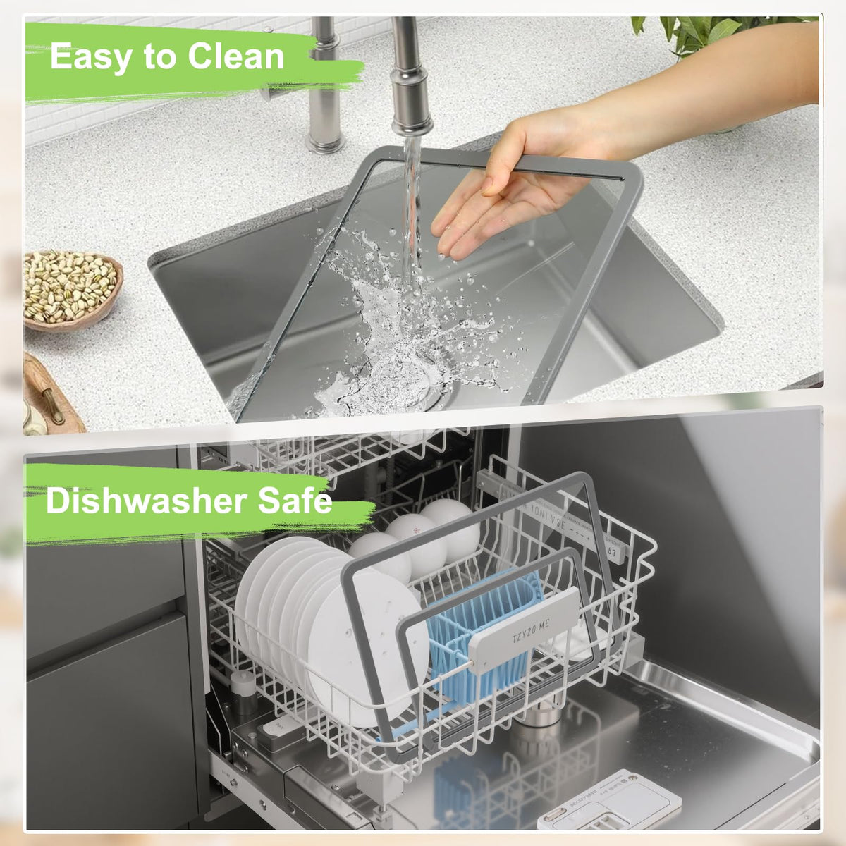 IDekooror Glass Cutting Board (8"x12" & 16"x12"), 2Pcs Tempered Glass Cutting Board for Kitchen Counter with Non-Slip Silicone Edges, Heat Resistant, Dishwasher Safe, Kitchen Decoration