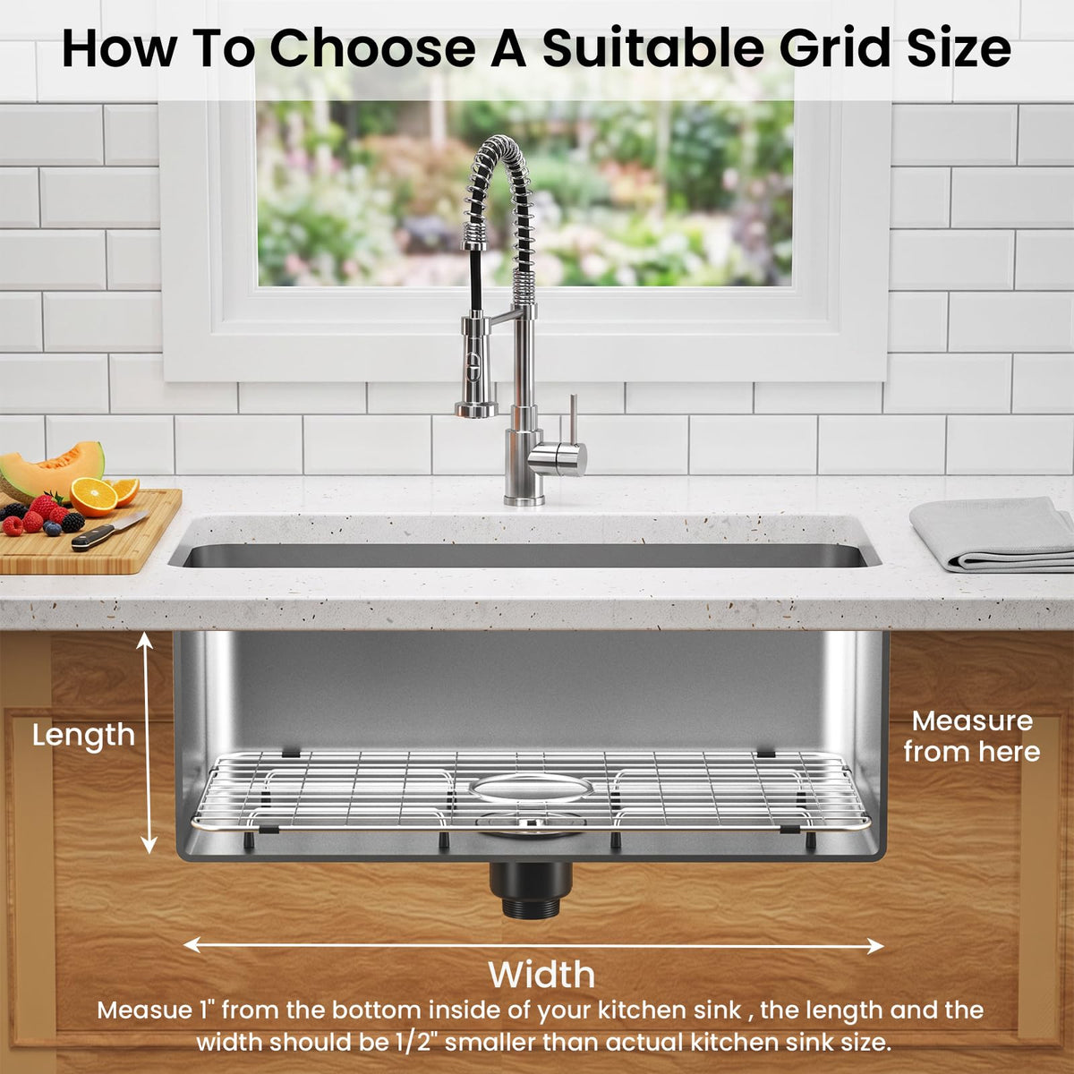 Sink Bottom Grid 24-1/8"x12-5/8", Centered Drain with Corner Radius 1-1/2"