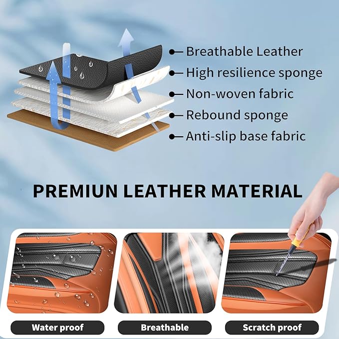Fit Frontier Car Seat Covers Premium Leather for Nissan Frontier 2009-2025 2026. Waterproof， Breathable, Scratch-Resistant & All-Weather Seat Cushion Protector（Front Seat,Orange&Black