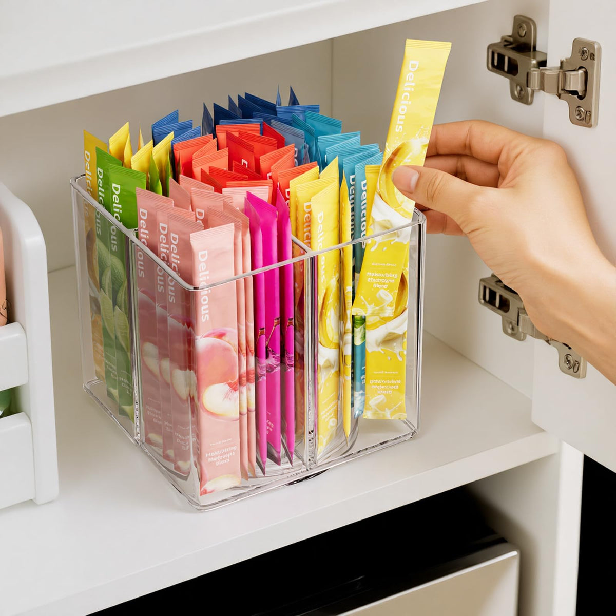 Drink Packet Organizer, Rotating Turntable Organizer with 4 Compartments