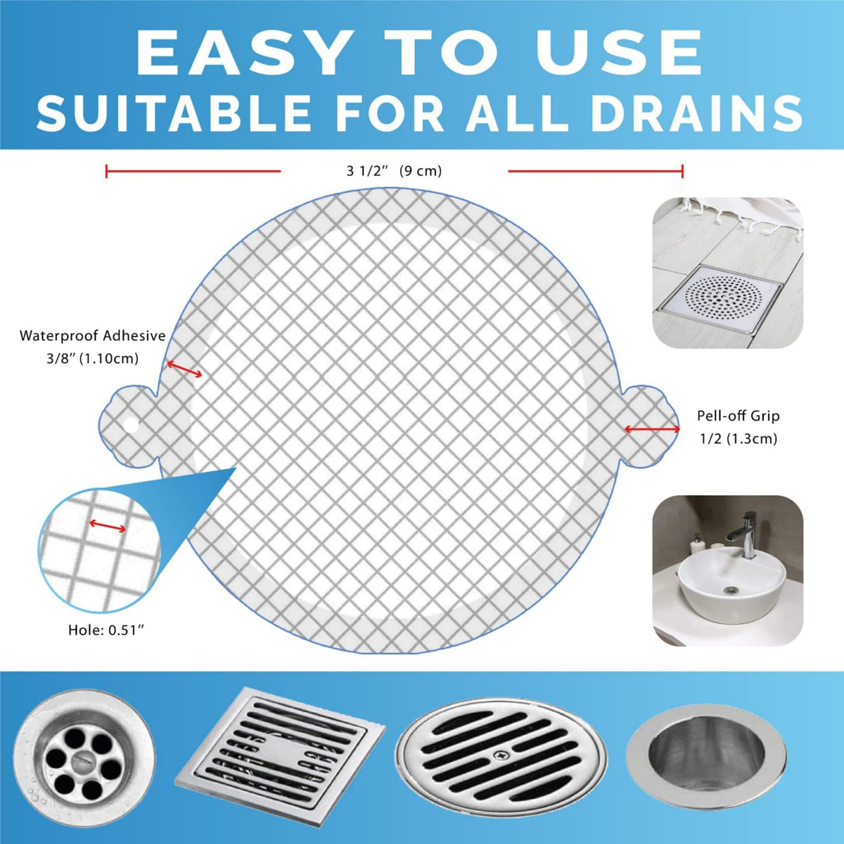 35 Pack Hair Catcher Shower Drain Disposable Mesh Stickers (Round)