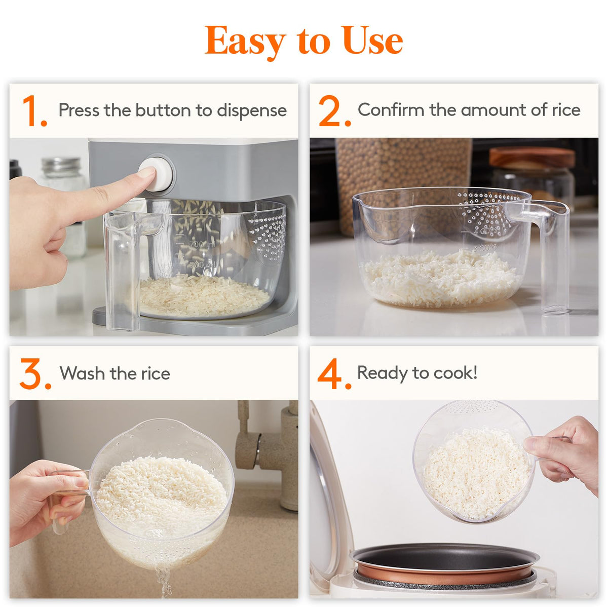 Lifewit Rice Container 25 Lbs, One-Press Dispenser with Measuring Cup