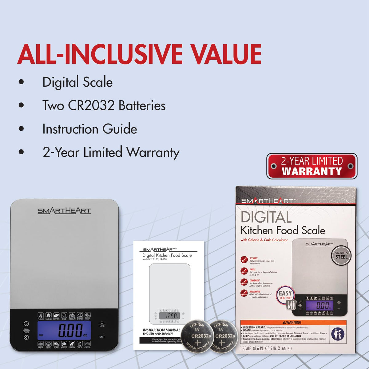 SmartHeart Premium Stainless Steel Digital Food Scale