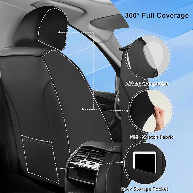Fit HR-V Car Seat Covers for Select Honda HRV 2016-2025 2026 LX/EX/EXL/Sport - Full Coverage Leather, Waterproof & All Weather Seat Cushion Protector, Full Set, Black with Red Trim