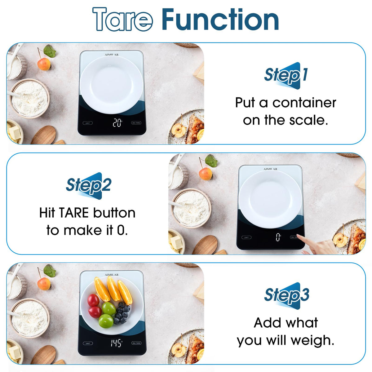 AIMILAR Bluetooth Smart Kitchen Scale 10kg/22lb - Nutrition Food Scale with App Calorie & Macro Tracker, 19+ Nutrients Analysis, USB-C Rechargeable, Tempered Glass, LED Display
