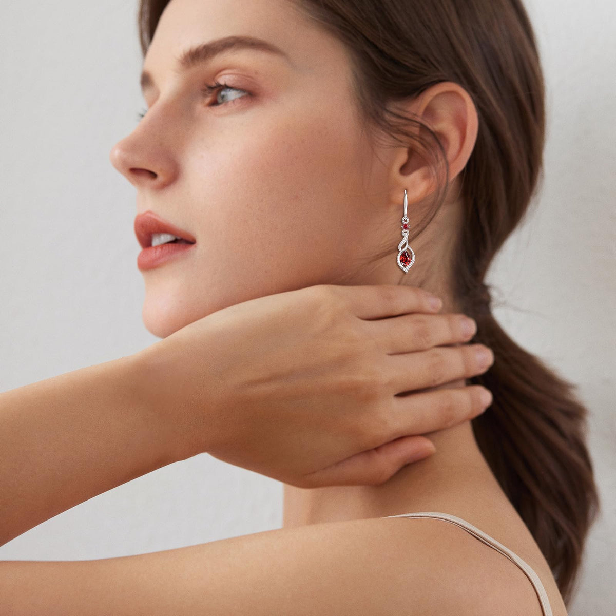 FANCIME January Birthstone Dangle Earrings for Women Garnet Earrings