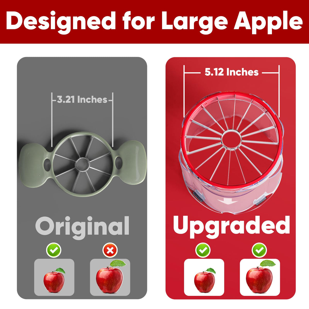 OOKUU 5.12-In Extra Large Apple Slicer Corer, 16-Blade Cutter