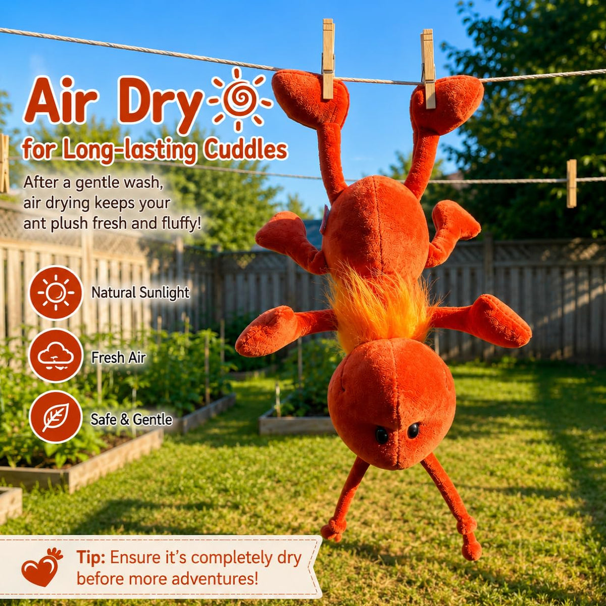 JoyAmigo Ant Plush Stuffed Animal Insect Toy, 8 Inch Soft Red