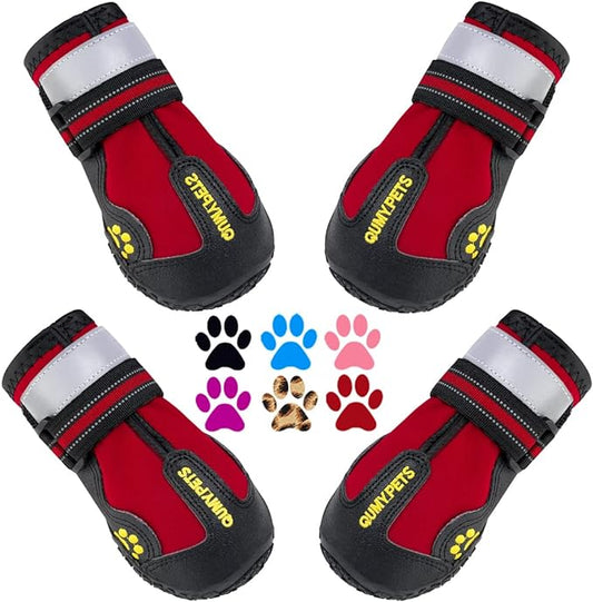 QUMY Dog Shoes for Large Dogs, Medium Dog Boots & Paw Protectors for Winter Snowy Day, Summer Hot Pavement, Water-Resistant in Rainy Weather, Outdoor Walking, Indoor Hardfloors Skid-Resistant Sole