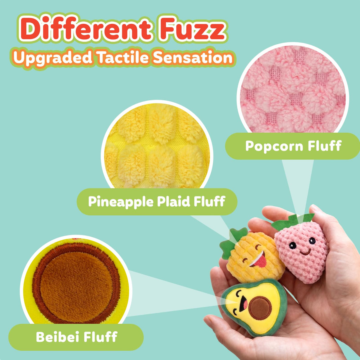 Sensory Toys for Kids, 8 Pack Mini Fruit Soft Stuffed Plush Toy for Girls or Boys as Party Decorations, Toddler Pretend Play Kitchen Food, Strawberry, Avocado, Pineapple and Orange