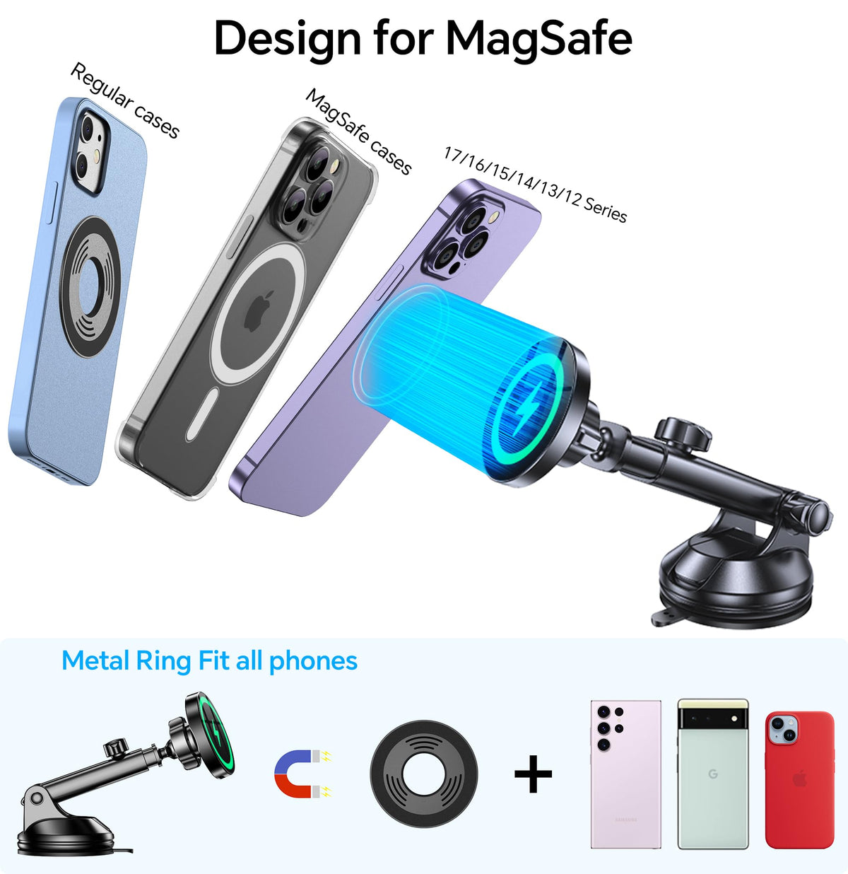 Coolpow for MagSafe Car Mount Charger【Ultra Magnet】Magnetic Phone Holders for Your Car Charger Magnetic Wireless Car Phone Holder Charger Car Accessories for Women Cell Phone Mount for iPhone 17 16 15