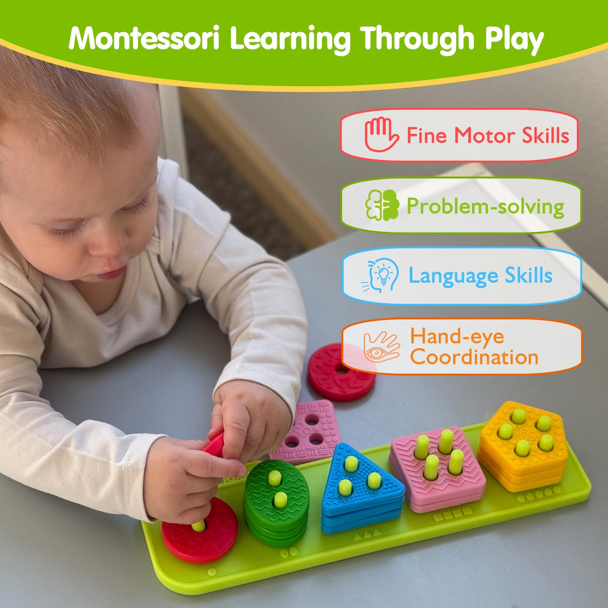 hahaland Silicone Sorting & Stacking Toys - Montessori Toys for 1 Year Old