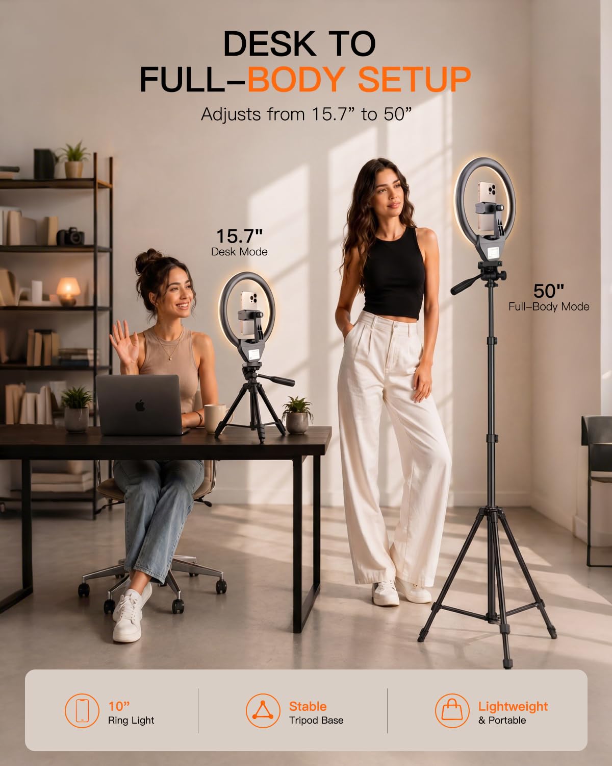 SENSYNE Ring Light with Stand, 50" Phone Tripod with Wireless Remote